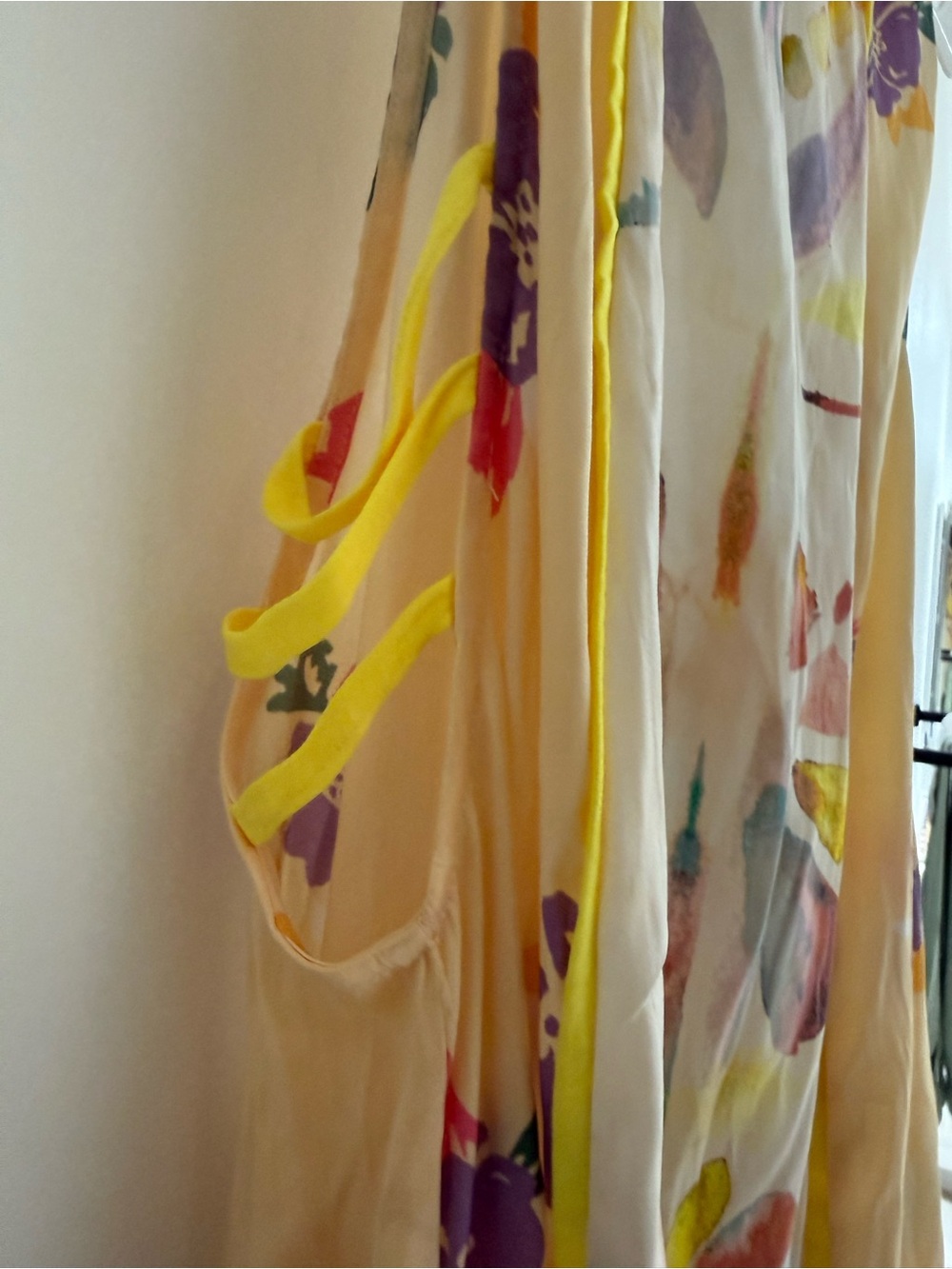 Free People Cream Watercolor Halter Mini Dress with Yellow Trim - Picture 5 of 5